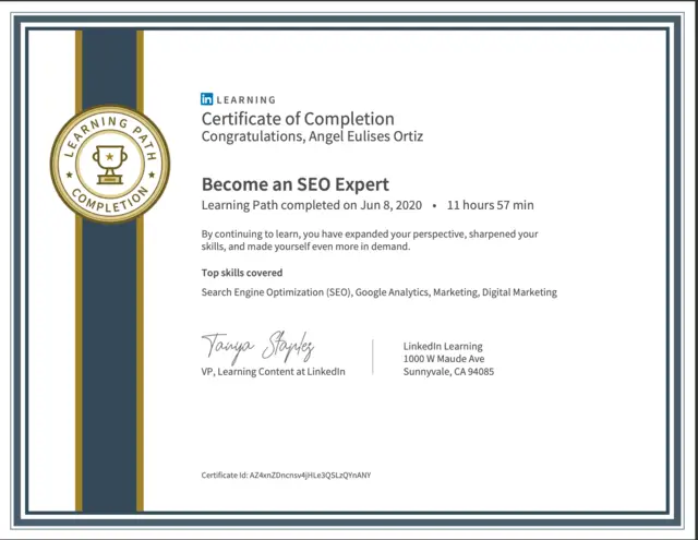 certificate-become-seo-expert-linkedin-learning Angel Eulises Ortiz