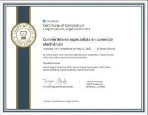 Especialista-comercio-electronico Linkedin learning, certificado, certificación, diploma